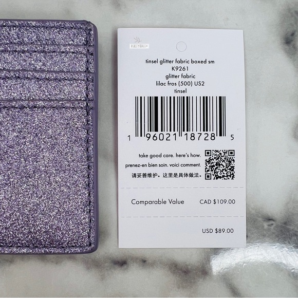 Kate Spade Tinsel Glitter Satchel & Card Holder Wallet In Lilac Frost - Picture 16 of 16